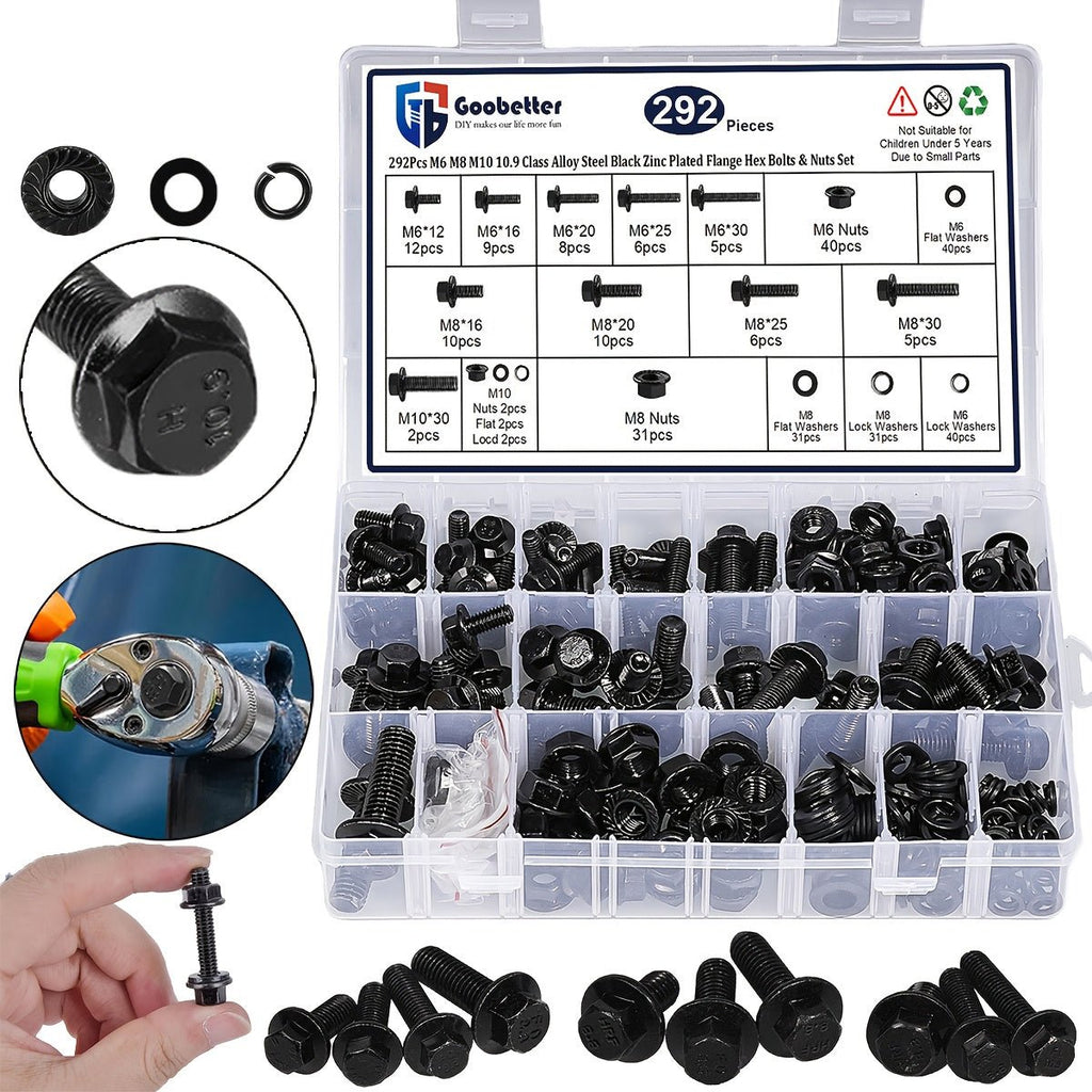 M6/M8/M10 Flange Bolt Kit (549PCS) | 8.8 Alloy Steel | Hex Bolts, Nuts & Washers