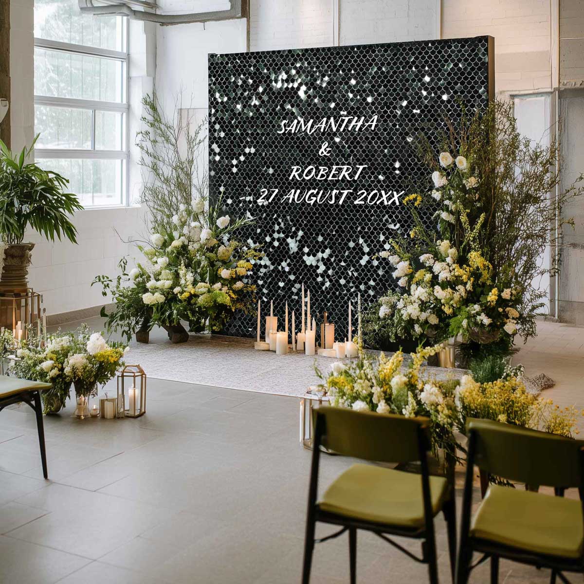 Yescom Scallop Sequin Shimmer Wall Backdrop Color Options