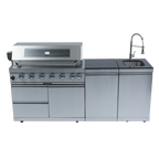 82" 6-Burner 85000 BTU Silver Outdoor Kitchen Island Grill + Storage Cabinets & Drawers & Sink/Faucet