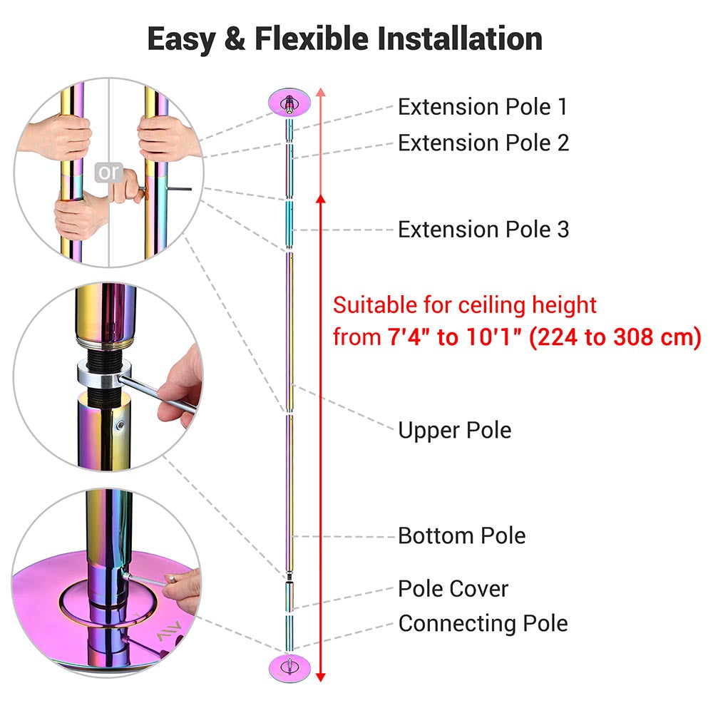 Yescom 10' Spinning Dance Pole Kit Removable D45mm Colorful