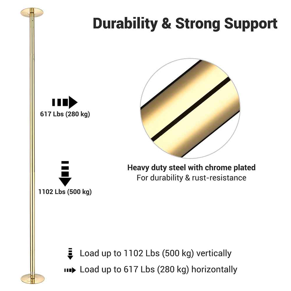 Yescom 11.5FT Golden Portable Spinning Dance Pole D45mm