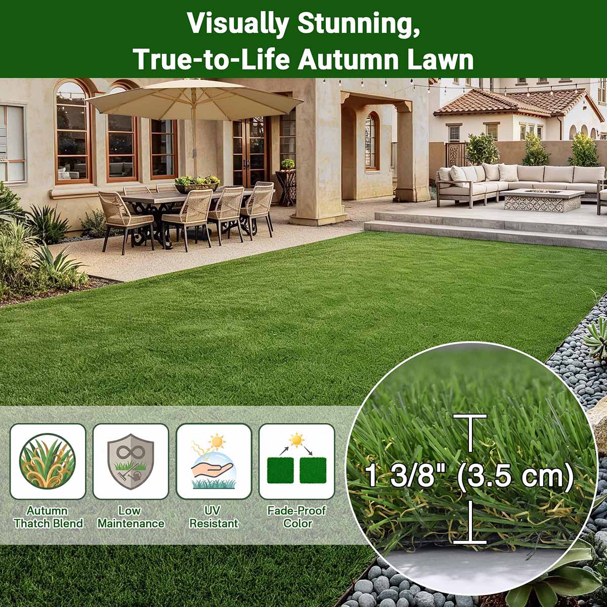 Yescom 4-Tone Autumn Blend Commercial Artificial Turf, 1 3/8"H