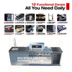 104" 4-Burner 72,000 BTU Silver Outdoor Kitchen Island Grill  with Storage Cabinets & Drawers