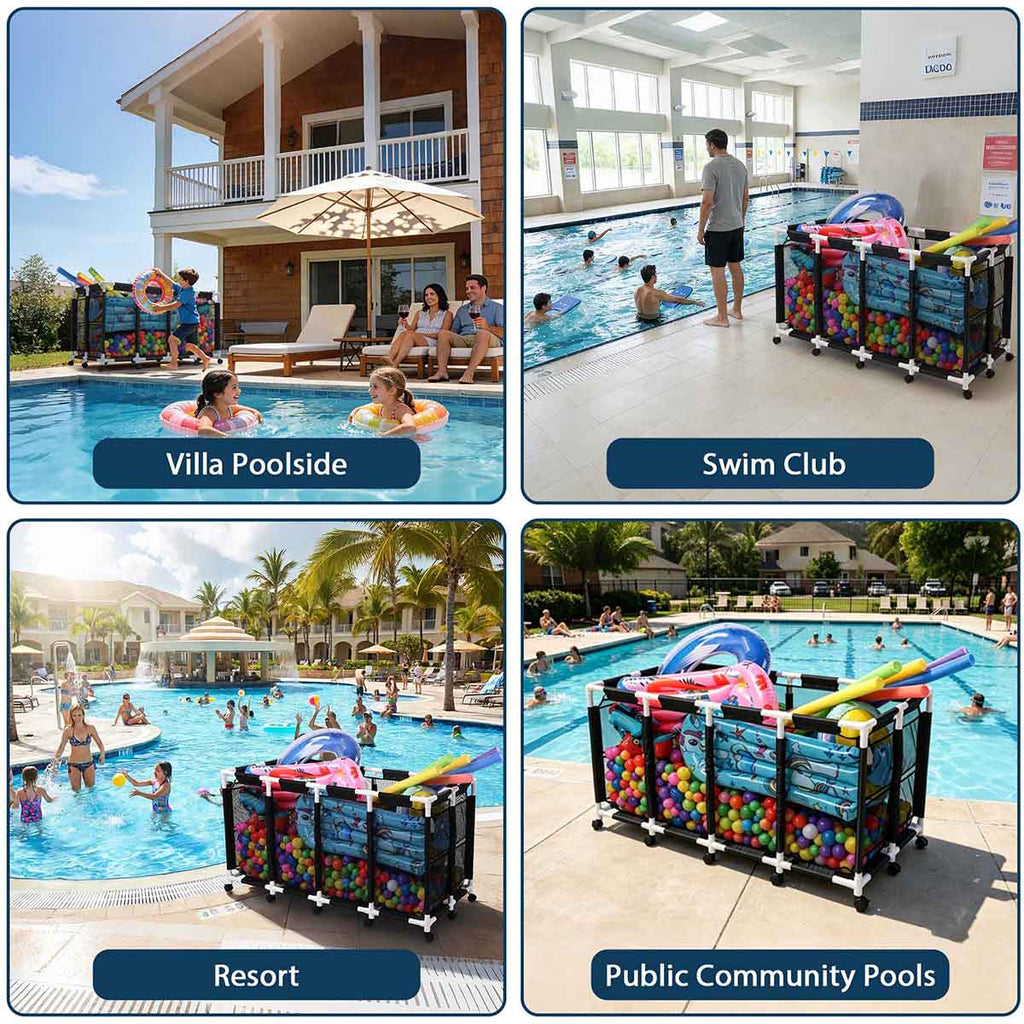 Yescom Stable PVC Pool Toy Storage Bin Mesh Rolling Cart