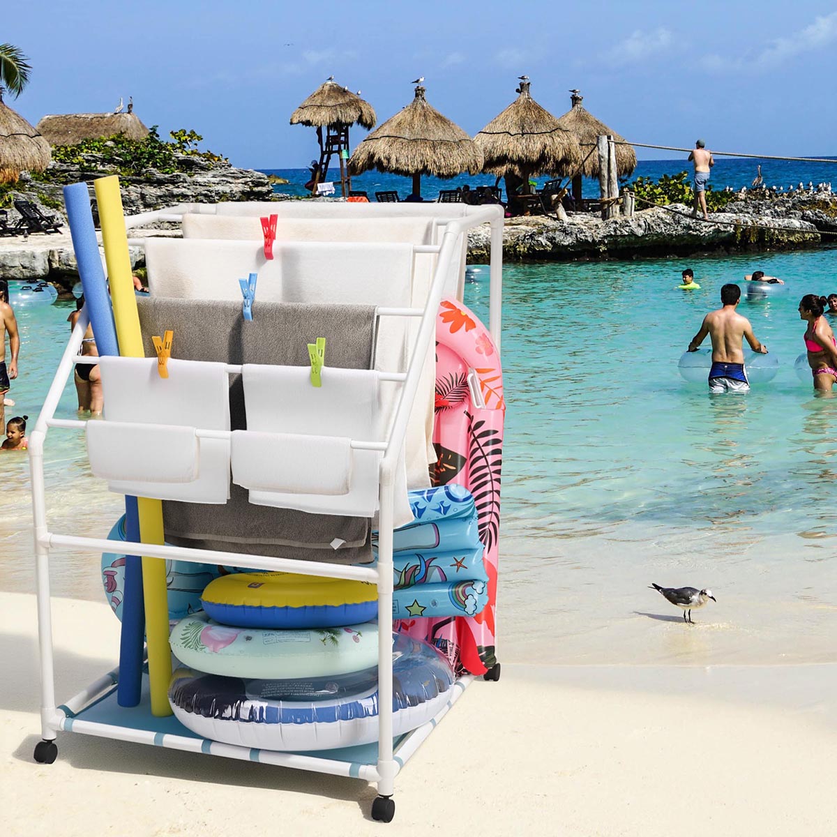 Yescom Pool Towel Rack Hot Tub PVC Drying Rack