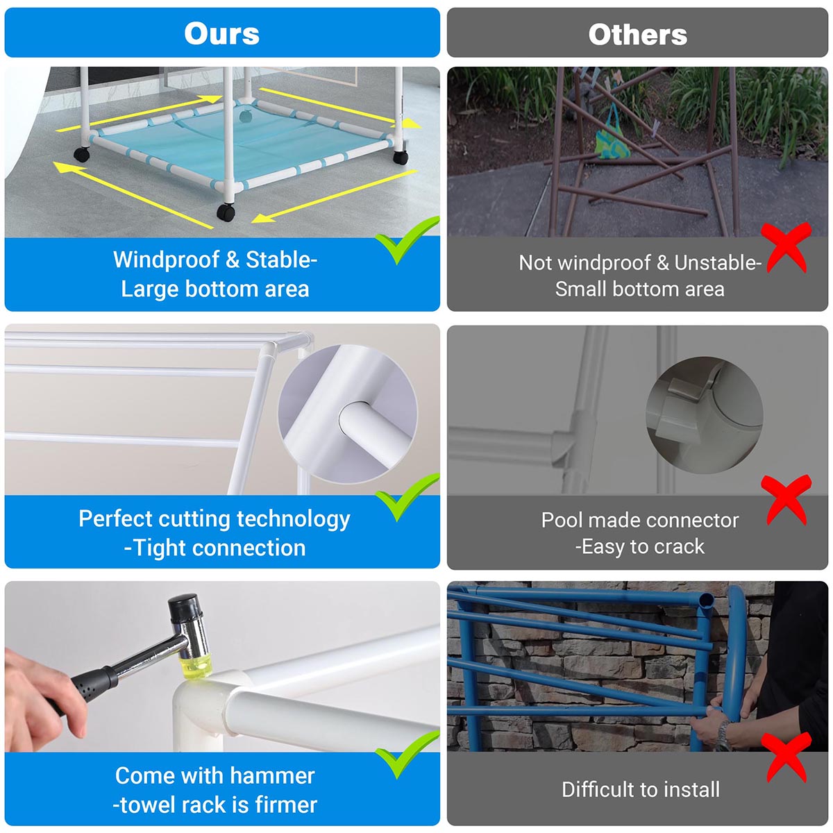 Yescom Pool Towel Rack Hot Tub PVC Drying Rack