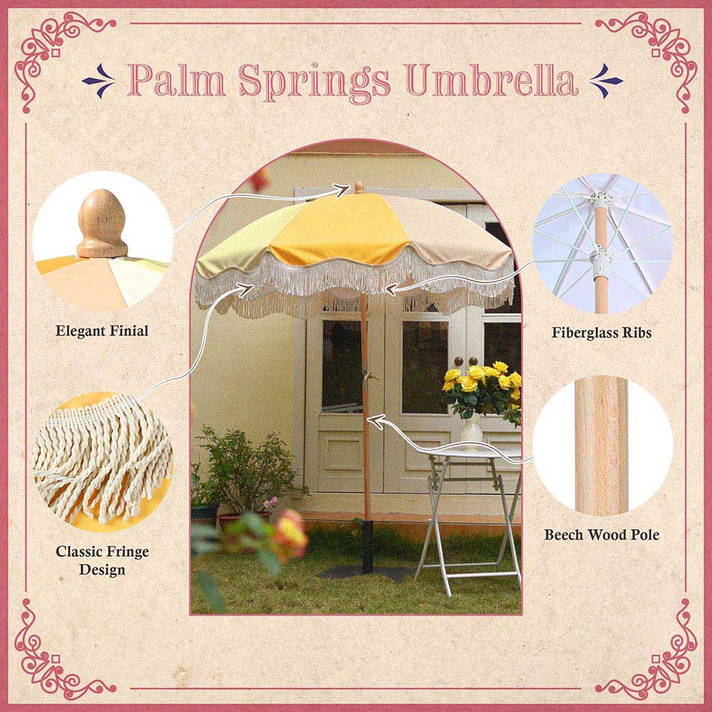 LAGarden Patio Outdoor Market Fringe Umbrella Tilt Palm Springs