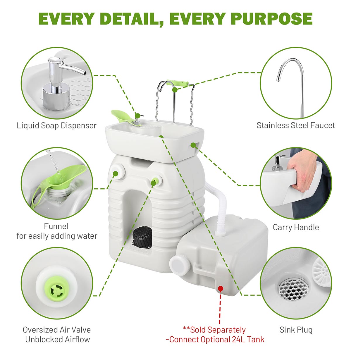 Yescom 12Gal Portable Hand-Wash Station Sink Faucet w/ Handle