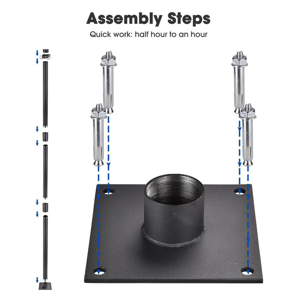 Yescom Shade Sail Posts (Pole, Base, D-Ring Clamp)