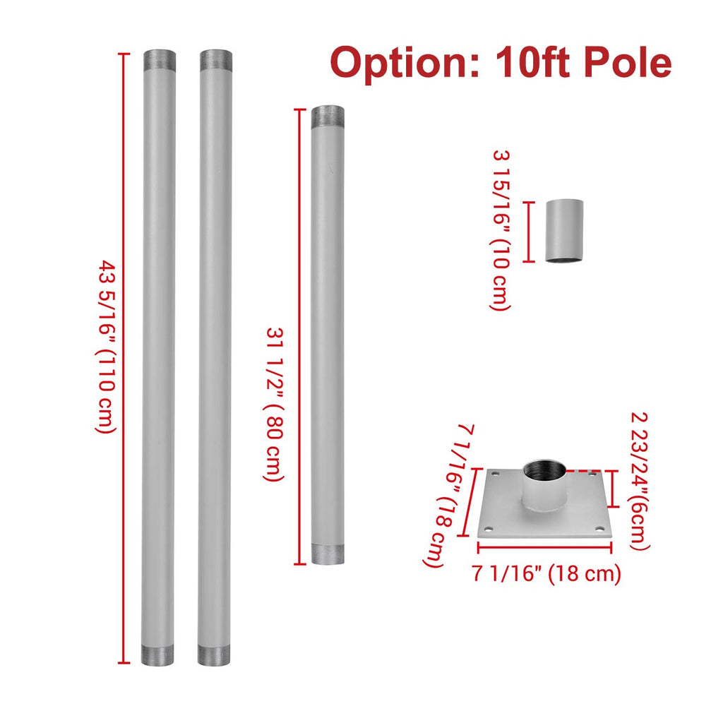 Yescom Shade Sail Posts (Pole, Base, D-Ring Clamp)