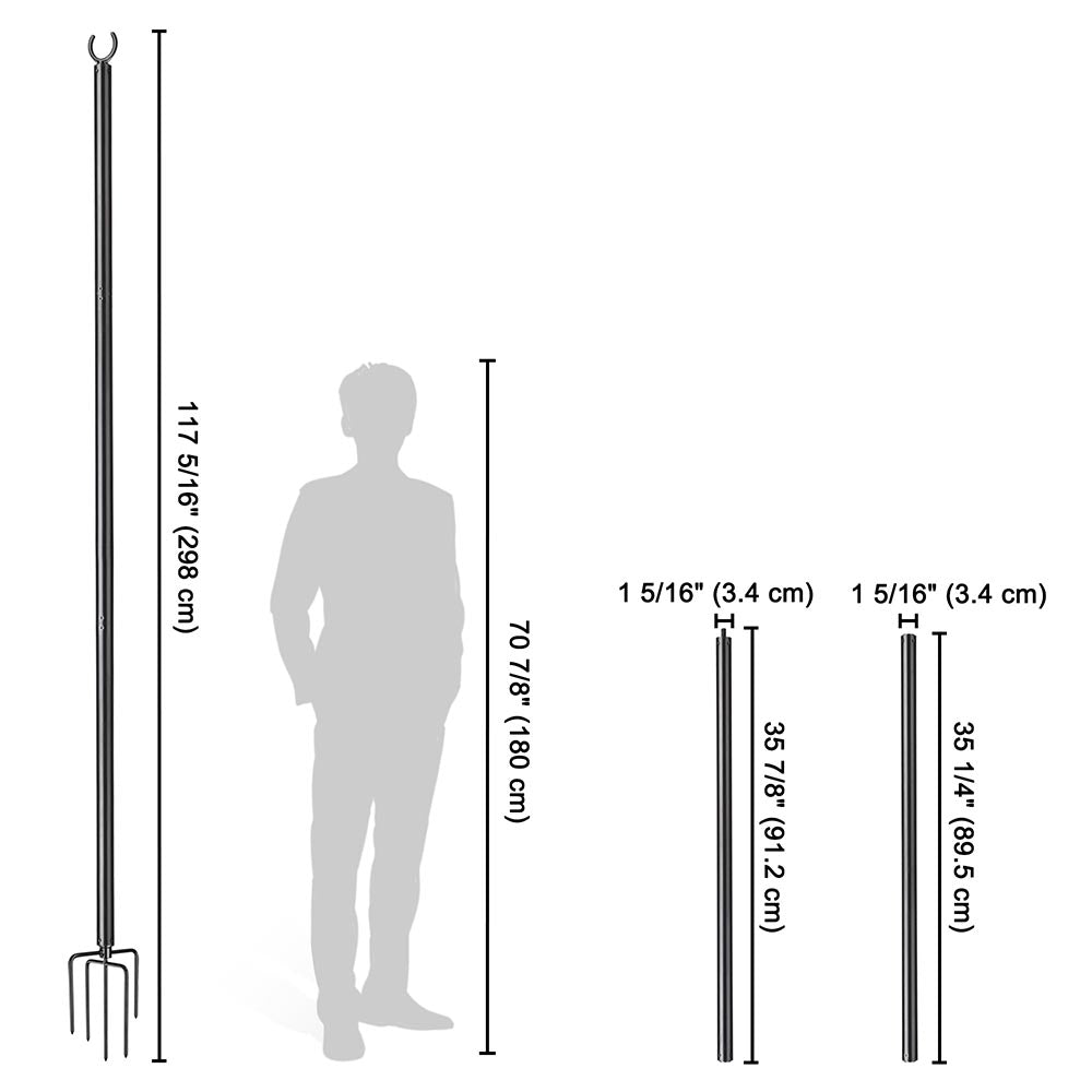 Yescom 10 ft Aluminum String Light Poles with Hook & Stakes 2ct/pk