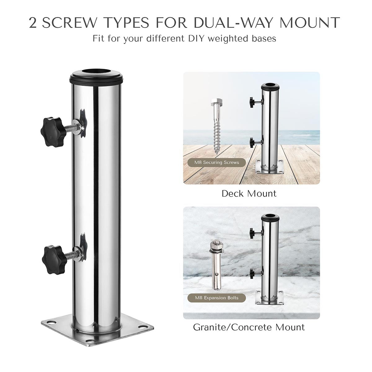 Yescom Stainless Steel Umbrella Mount to Deck/Dock/Concrete for 2 1/8"