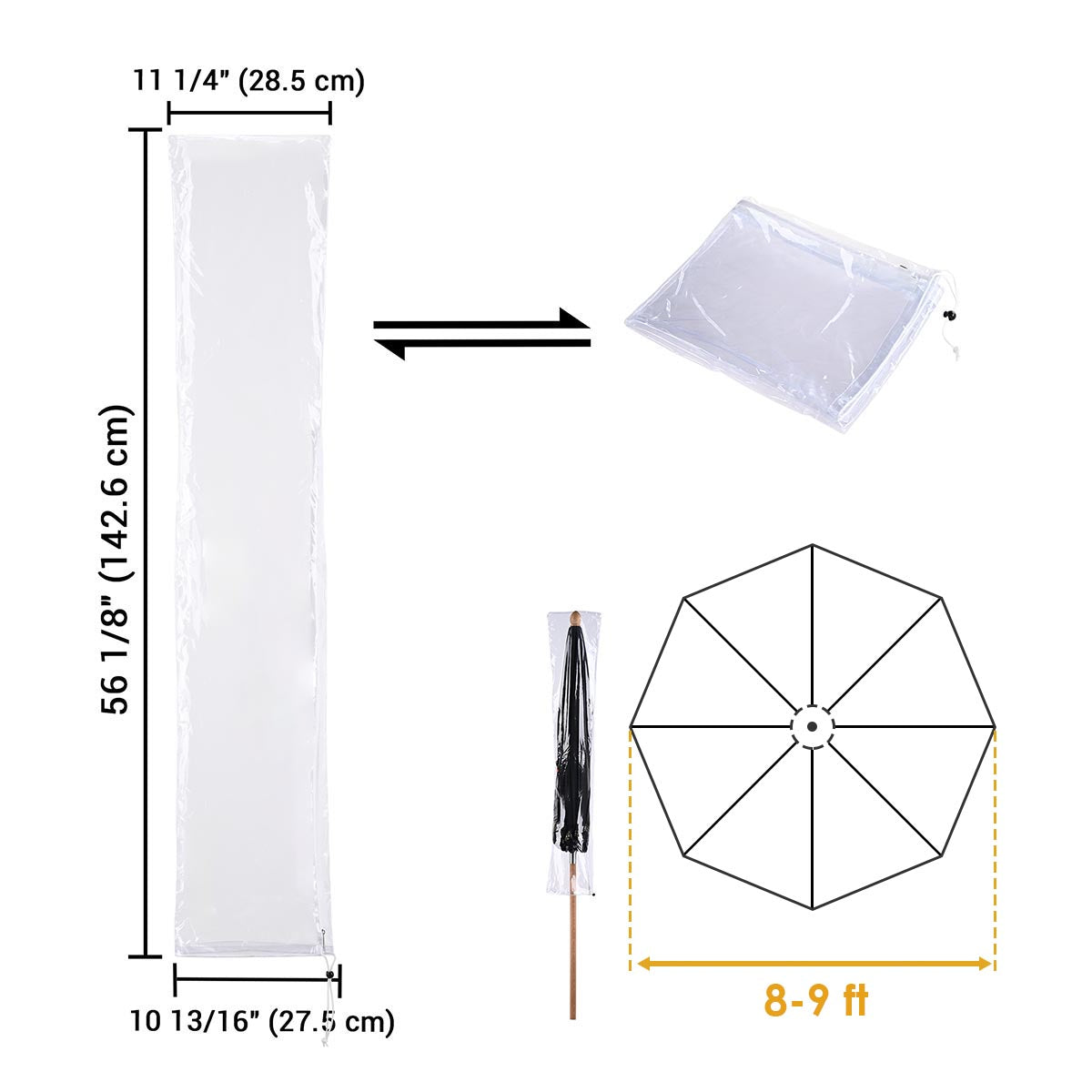 Yescom Waterproof PVC Patio Outdoor Umbrella Cover Bag 8-9ft