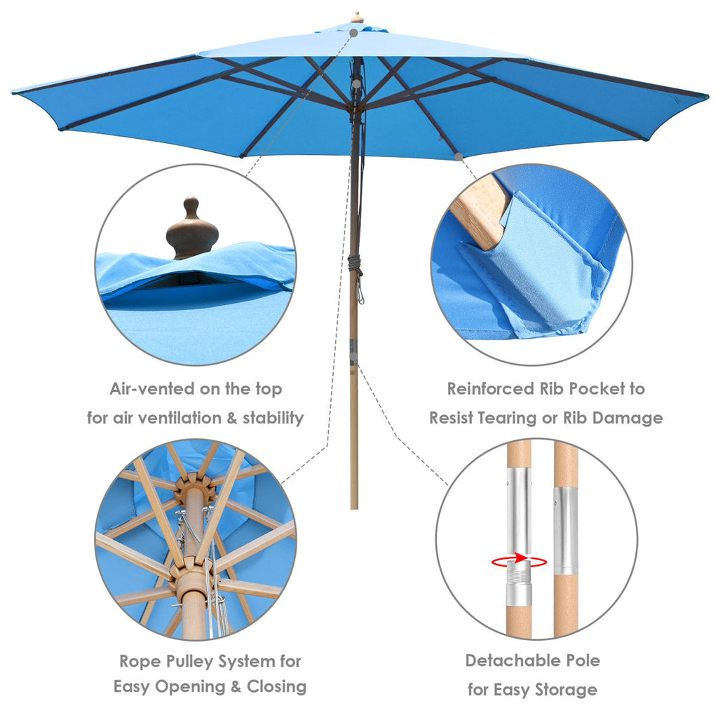 Yescom 13ft Patio Wood Market Umbrella with Deck Mount