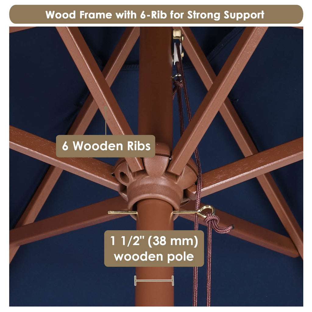 Yescom 7ft Patio Wood Market Umbrella 6-Rib for Golf Courses/Country Clubs