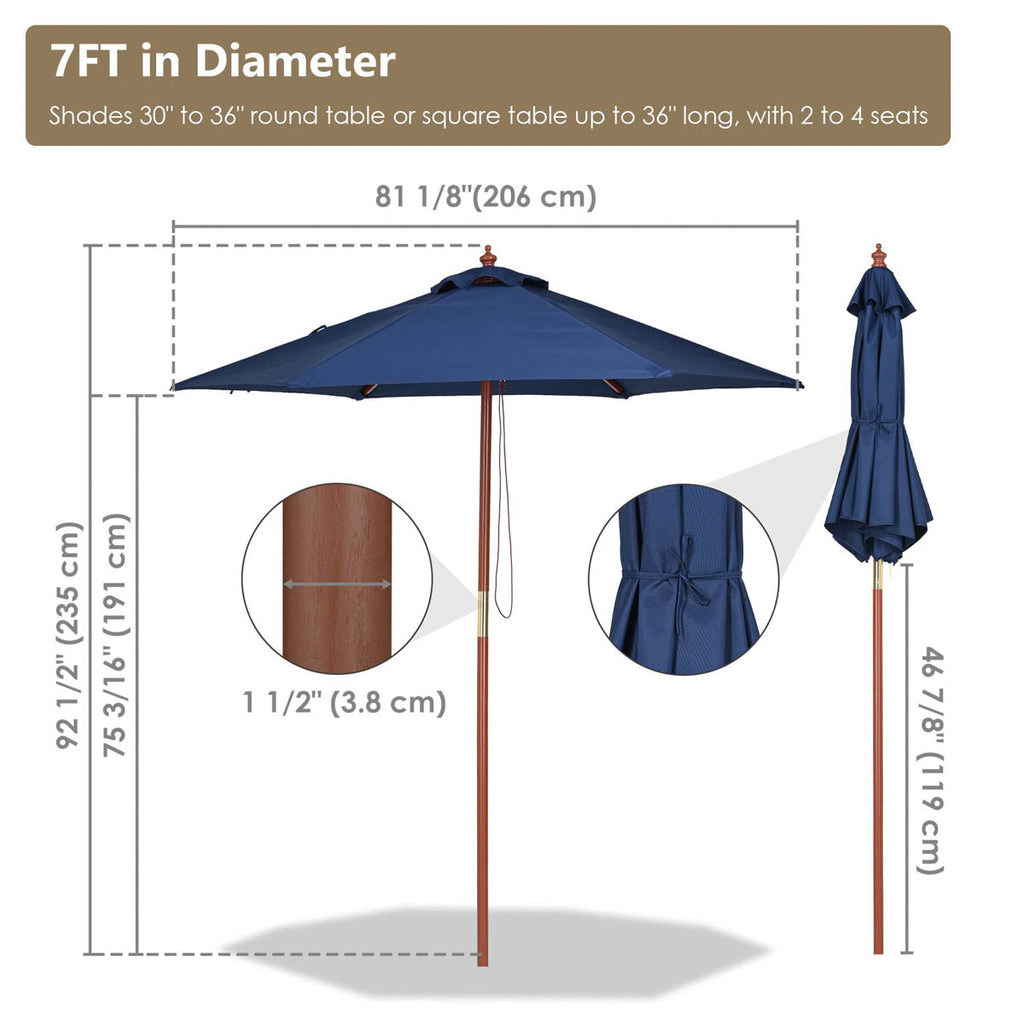 Yescom 7ft Patio Wood Market Umbrella 6-Rib for Golf Courses/Country Clubs