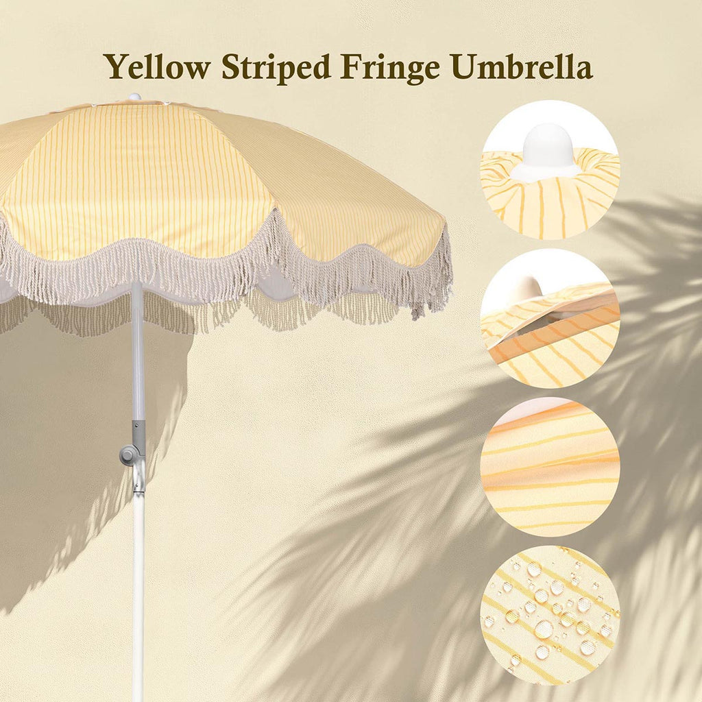 Yescom 6ft Fringe Patio Beach Umbrella with Corkscrew Anchor