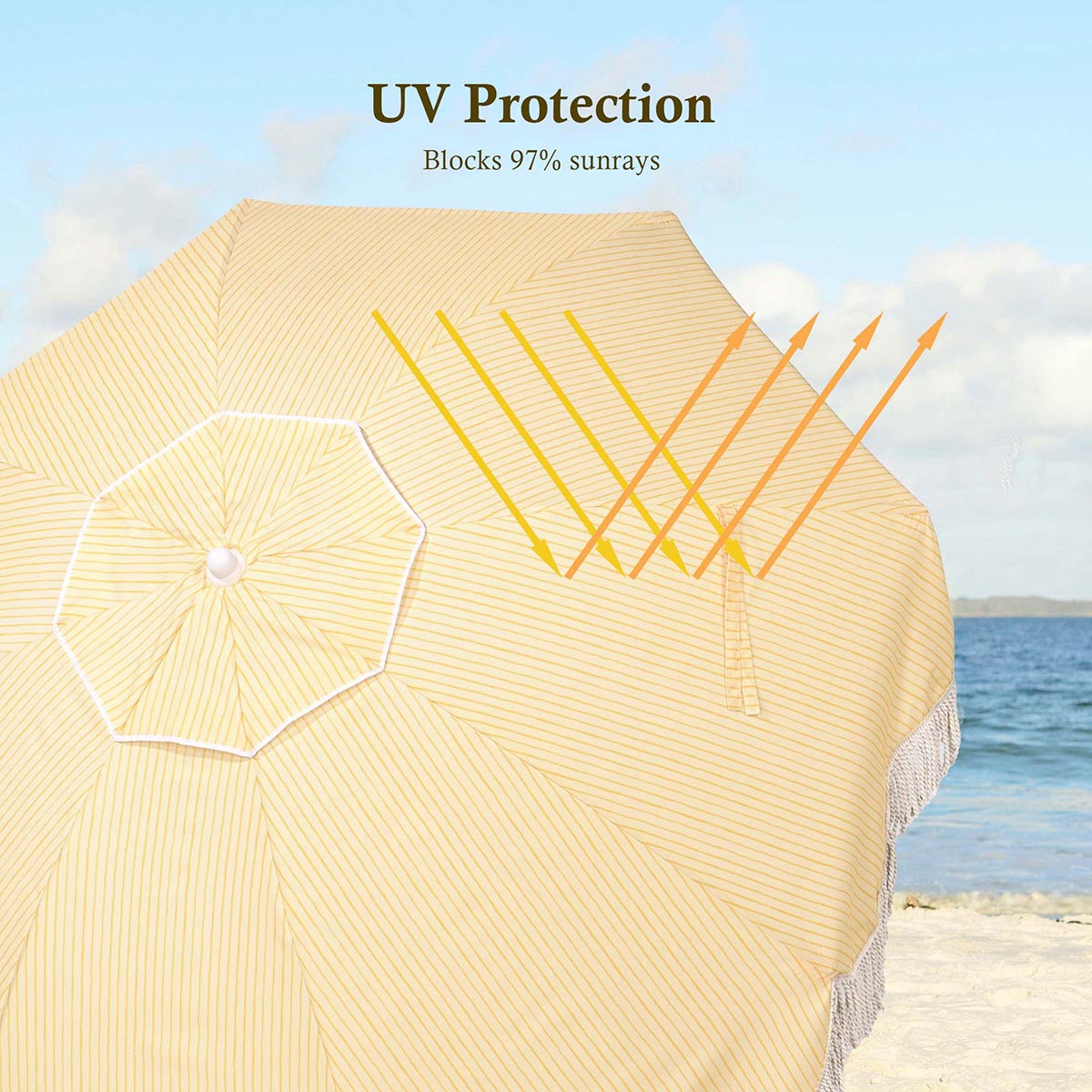 Yescom 6ft Fringe Patio Beach Umbrella with Corkscrew Anchor