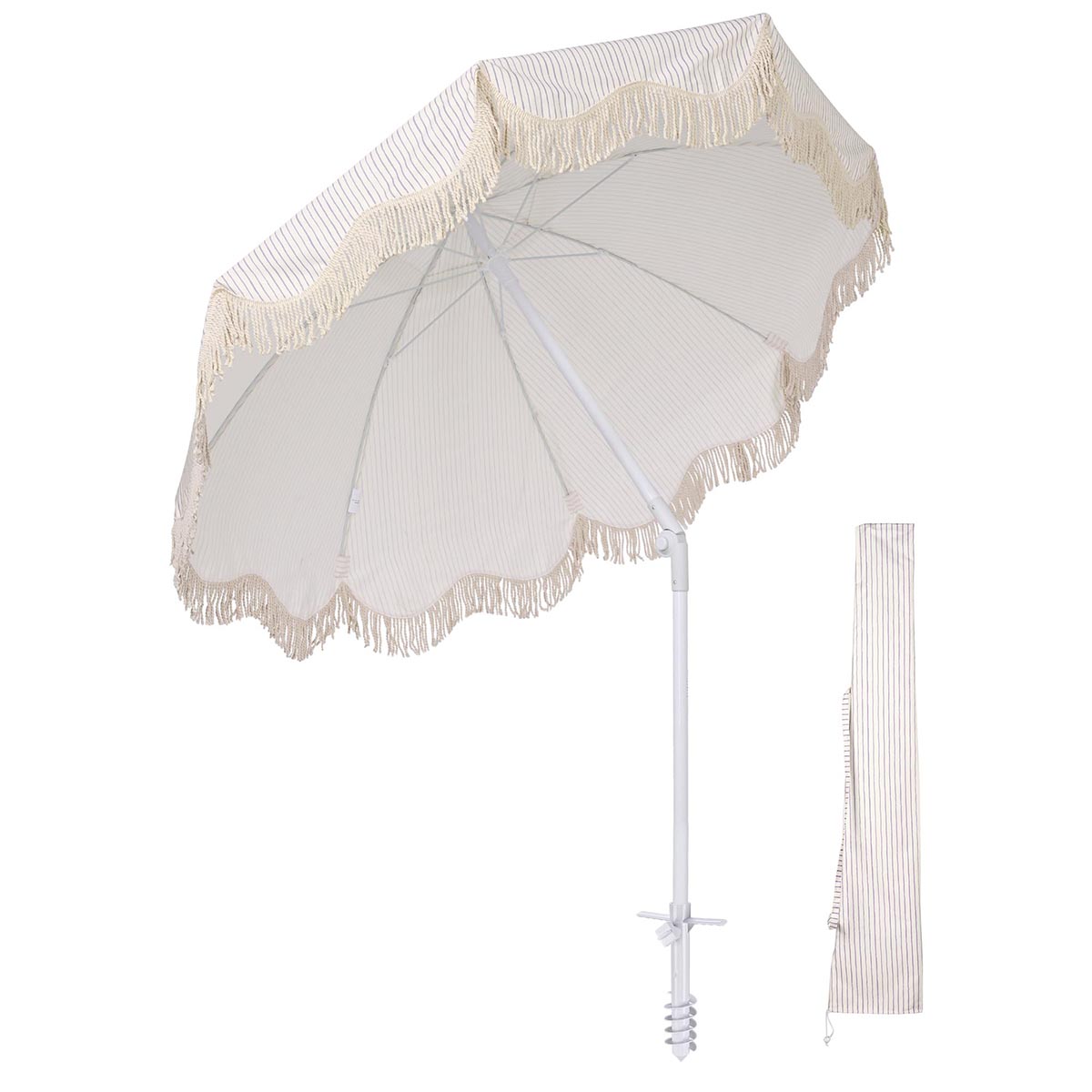 Yescom 6ft Fringe Patio Beach Umbrella with Corkscrew Anchor