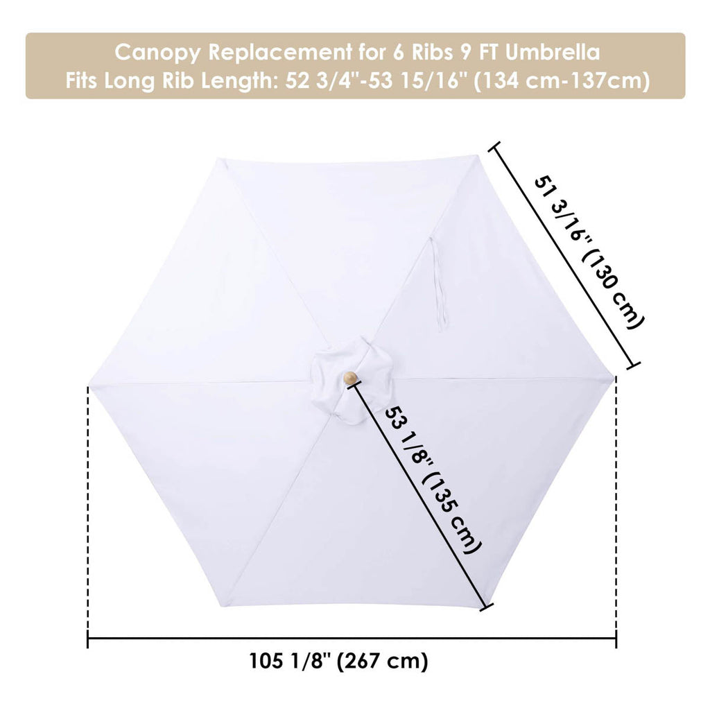 Yescom 9' 6-Rib Outdoor Patio Umbrella Replacement Canopy Multiple Colors