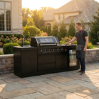 85" 4-Burner 72000 BTU Black Outdoor Kitchen Island Grill with Compact Refrigerator Marble Countertops Sink