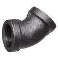 45 Degrees  Elbow Black Coated Malleable Iron Pipe Fitting, 1/4" Pipe, Female BSPT, Malleable Iron