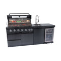 NG 85" 6-Burner 85,000 BTU Black Outdoor Kitchen Island Grill Refrigerator + Rotisserie Kit + Sink