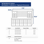 10ft Workbench Cabinet(30 Drawers, 2 Cabinets & 1 Pegboard)