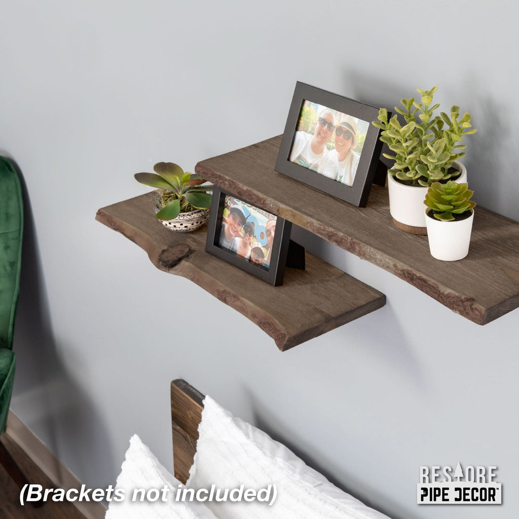 RESTORE Trail Brown 24 in. Live Edge Wood Shelf (Wood Only)