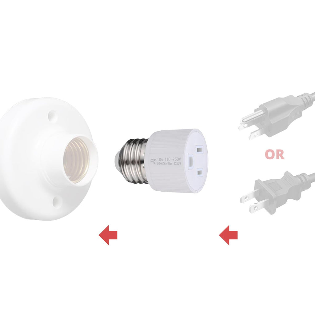 Yescom Light Bulb Plug Adapter Convert E26/E27 to 2/3-Prong Outlet 2ct/pk