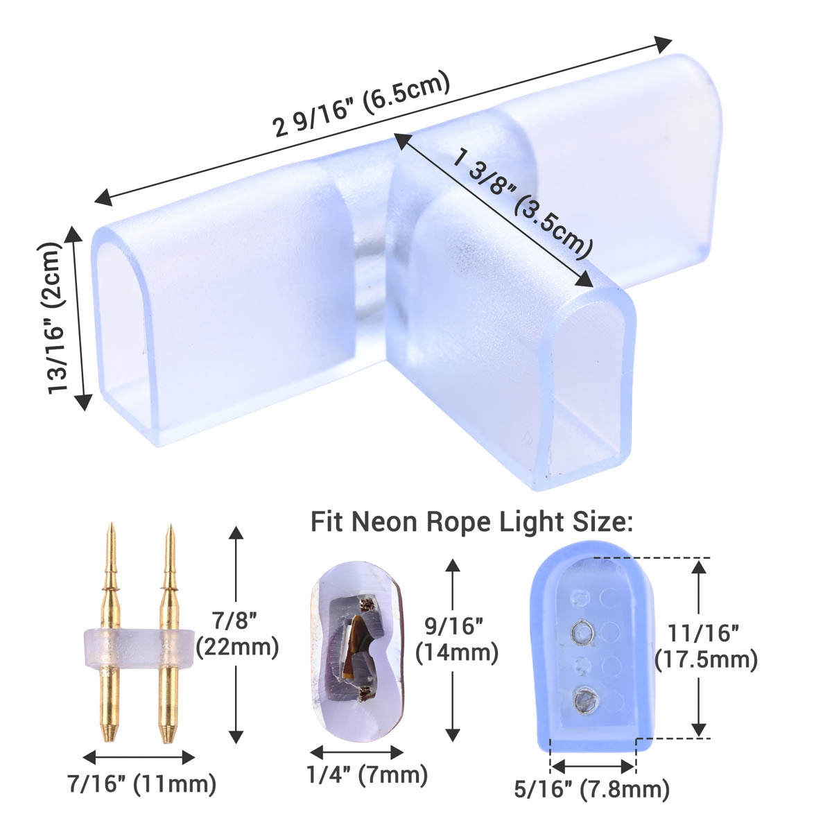 Yescom LED Neon Splice Kit 2-Wire Connectors & Pins 10-Set 14x7mm