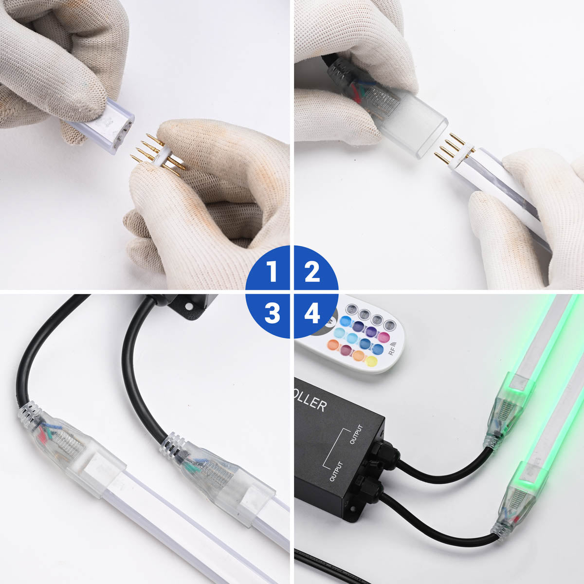 Yescom 110V LED Controller & RF Remote for Neon Rope Light RGBW