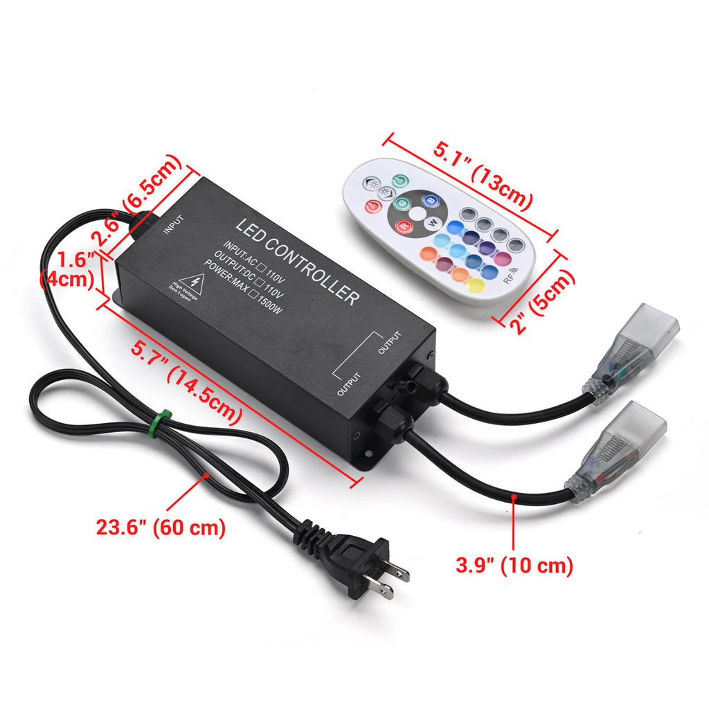Yescom 110V LED Controller & RF Remote for Neon Rope Light RGBW