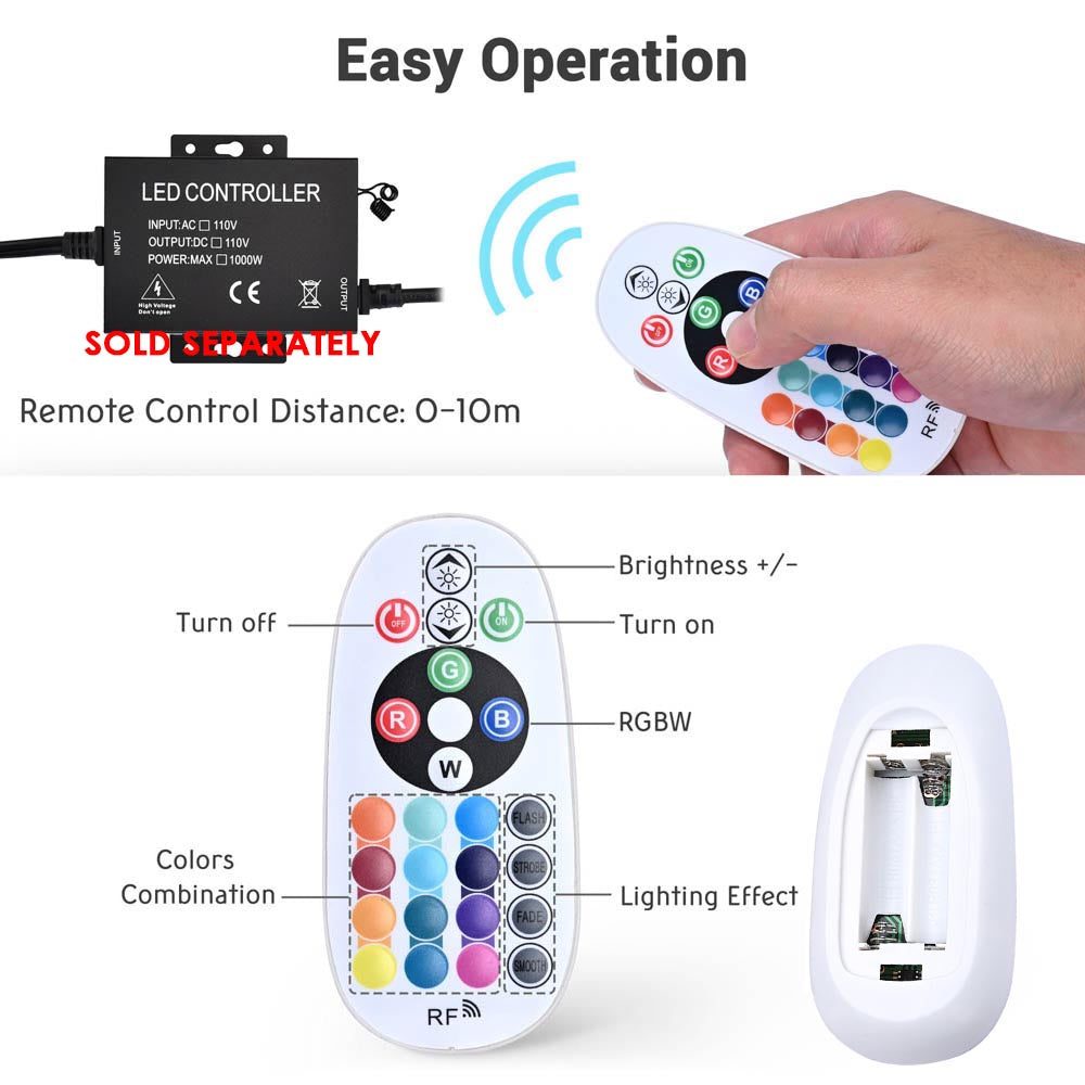 Yescom BiLume RGBW Hardwire Neon Rope Light App & RF Control 120V 100ft