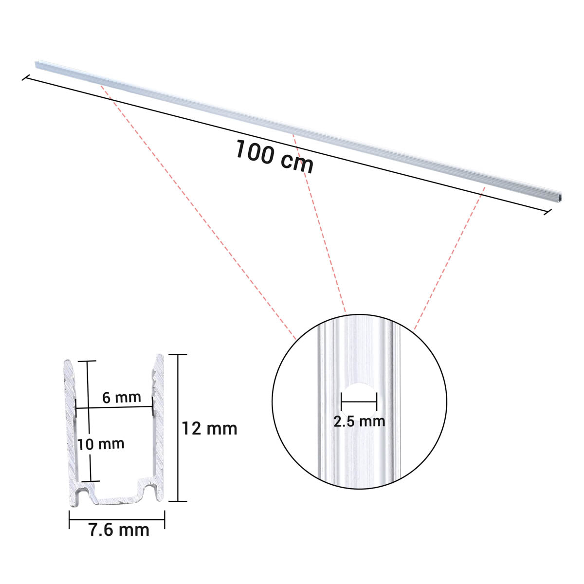 Yescom Aluminium LED Channel Track 6x10mm for 2700K Neon Rope Light