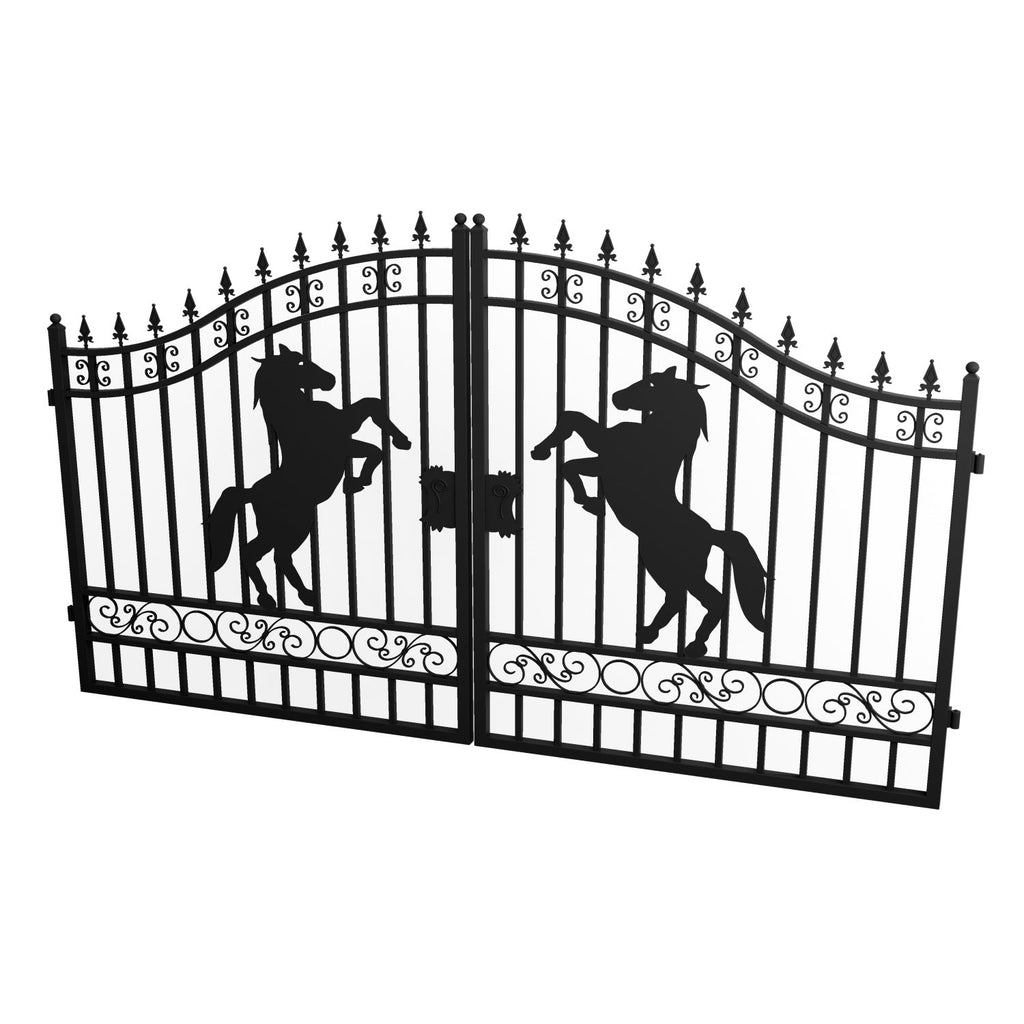 12x8 ft Dual Swing Driveway Steel Gate