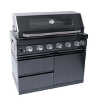 NG 85" 6-Burner 85,000 BTU Black Outdoor Kitchen Island Grill Refrigerator + Rotisserie Kit + Sink