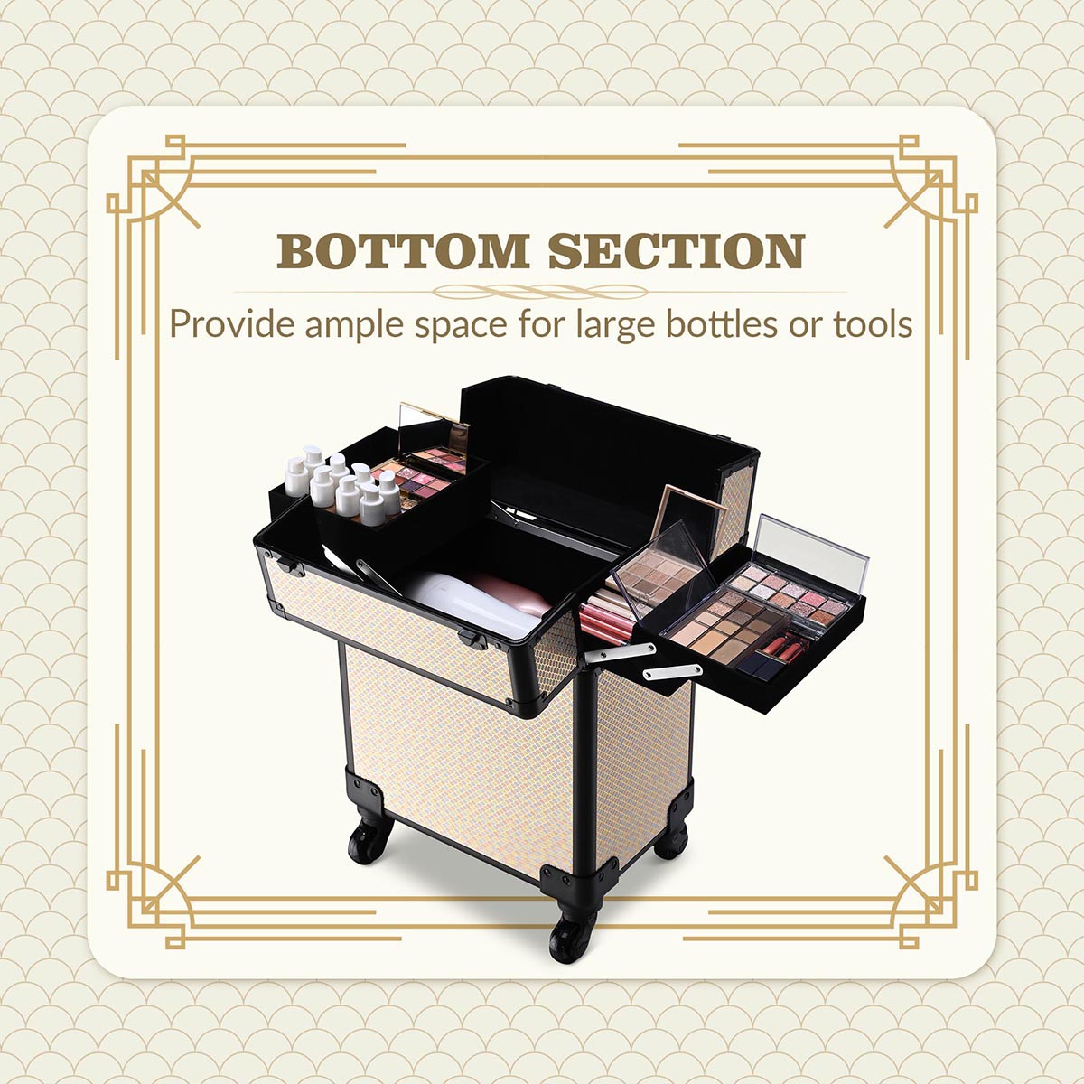 Byootique Art Deco Cosmetology Rolling Case Makeup Case