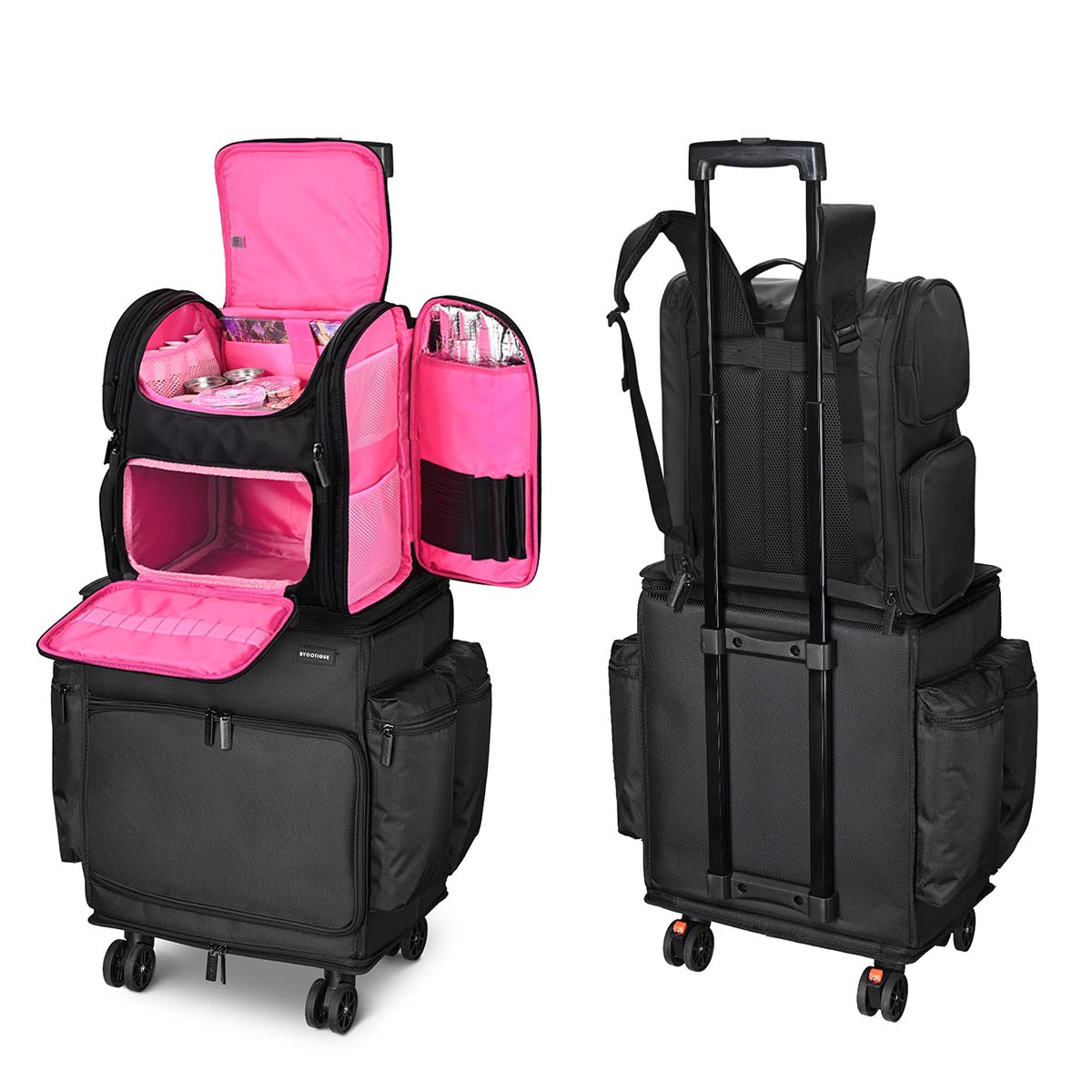 Byootique Hairdresser Nail Tech Rolling Case with Makeup Backpack