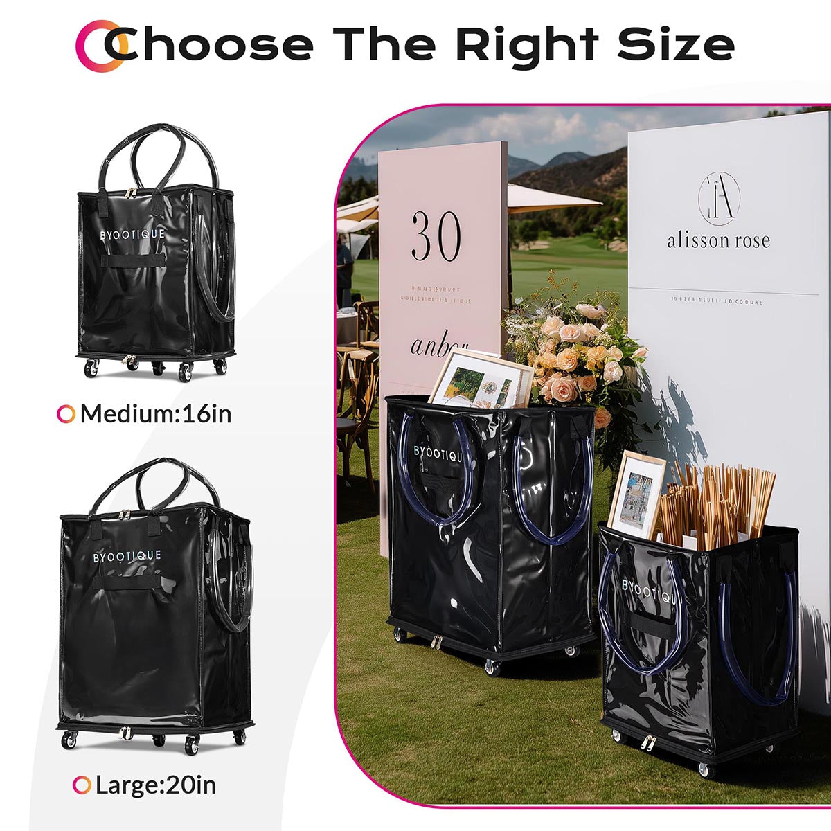 Byootique Shopper Bag with (5)Wheels & (3)Handles Rolling Grocery Tote