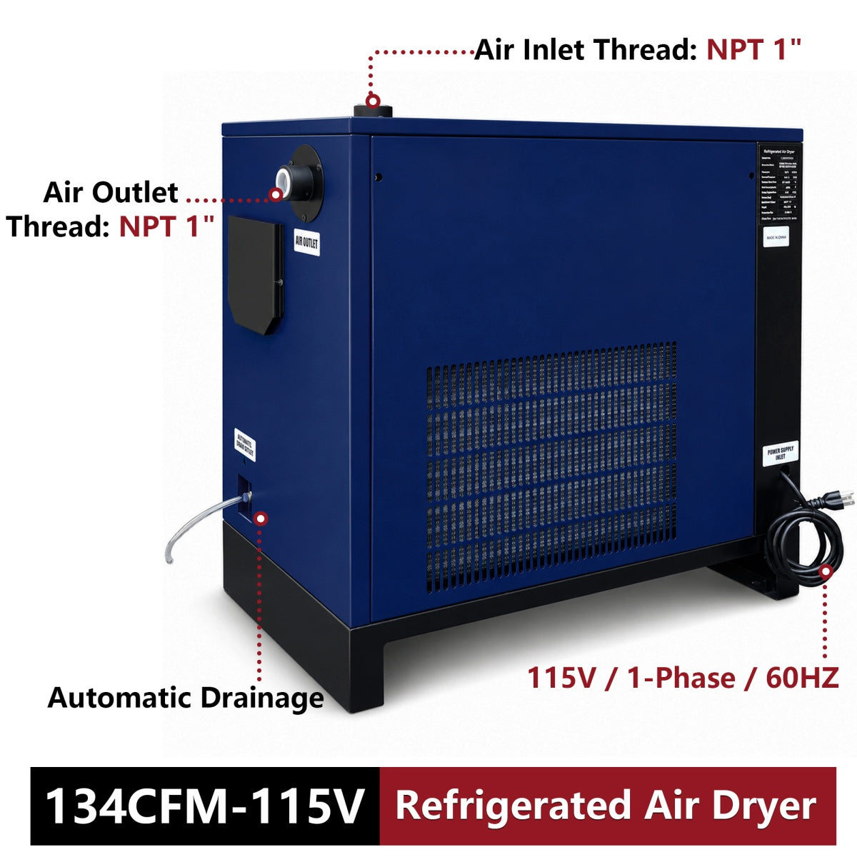 134CFM Refrigerated Air Dryer for 20HP & 30HP Compressors