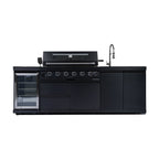 NG 95" 6-Burner 85000 BTU Black Outdoor Kitchen Island Grill Rotisserie kit Granite Countertops