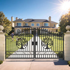 14x8 ft Steel Dual Swing Driveway Gate with Wider Goalposts