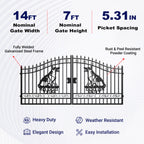 14x7 ft Steel Dual Swing Driveway Gate with Dog Pattern