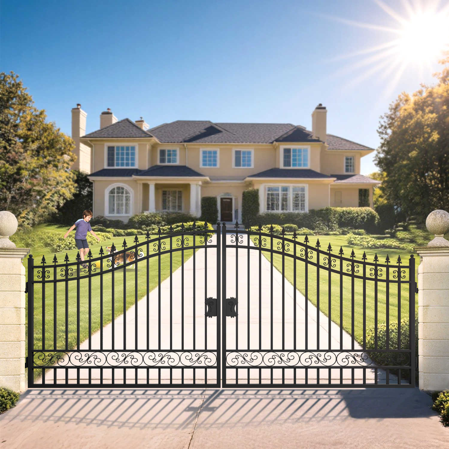 16x8 ft Steel Dual Swing Driveway Gate
