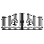 16x8 ft Steel Dual Swing Driveway Gate with Tree Pattern