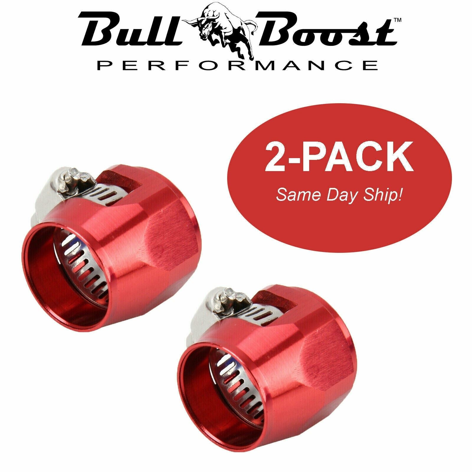 (2-PACK) AN8 AN-8 PUSH ON HOSE END COVER CLAMP  RED ALUMINUM ANODIZED FITTING