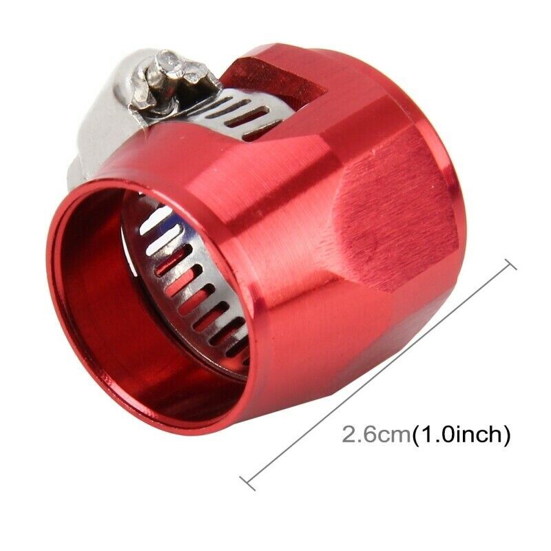 (2-PACK) AN8 AN-8 PUSH ON HOSE END COVER CLAMP  RED ALUMINUM ANODIZED FITTING