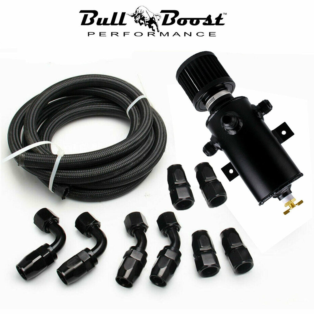 Pro Series Baffled 10AN Oil Catch Can Hose Kit and Fittings Universal AN10 3PORT