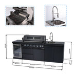 NG 95" 6-Burner 85000 BTU Black Outdoor Kitchen Island Grill Rotisserie kit Granite Countertops